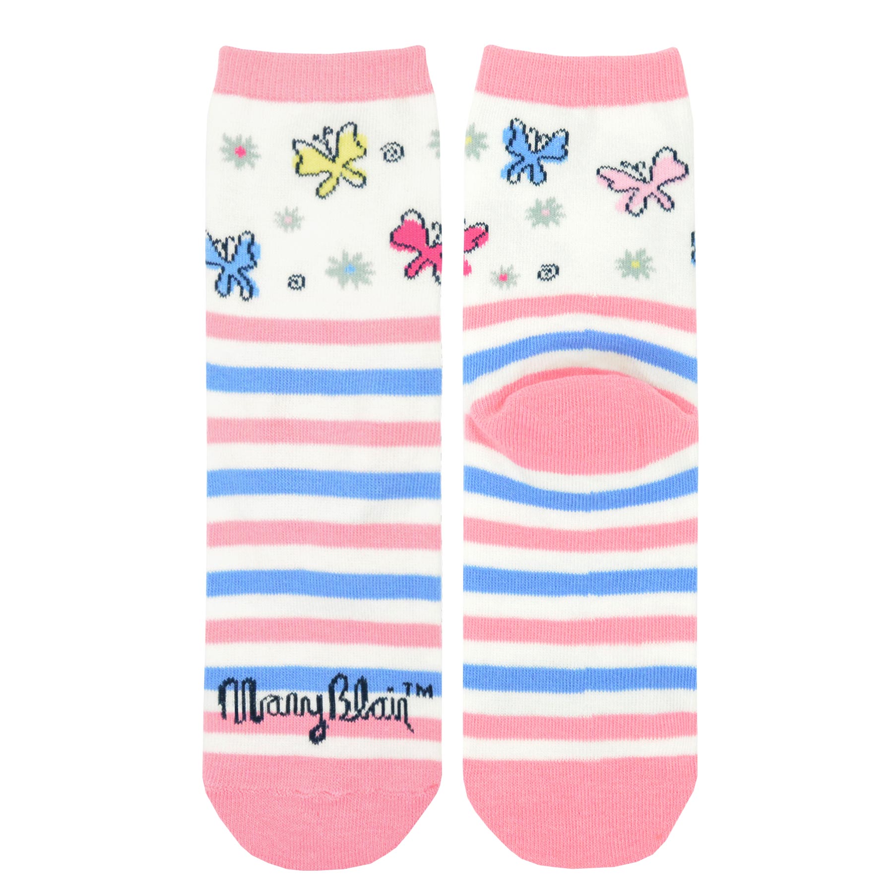 Mary Blair Playful Elephant with Balloons Blue Striped Novelty Kids Cotton Crew Socks