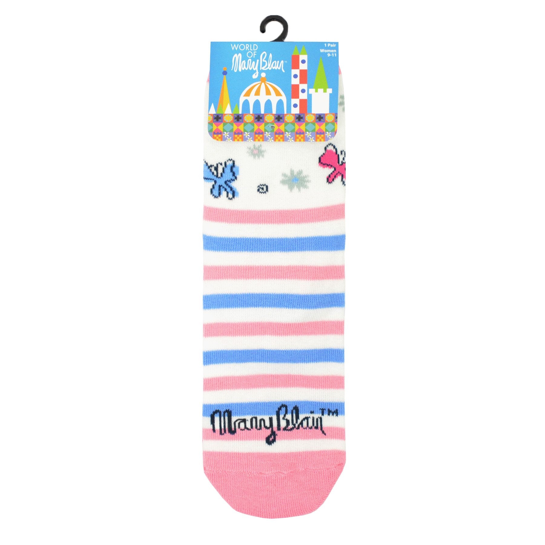 Mary Blair Playful Elephant with Balloons Blue Striped Novelty Kids Cotton Crew Socks