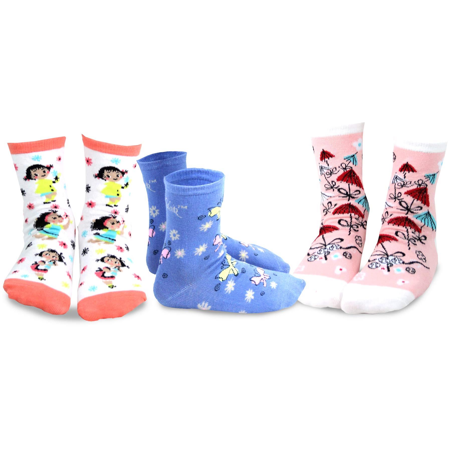 Mary Blair 3-Pack Set Pink and Blue Magic and Whimsy Novelty Kids Cotton Crew Socks