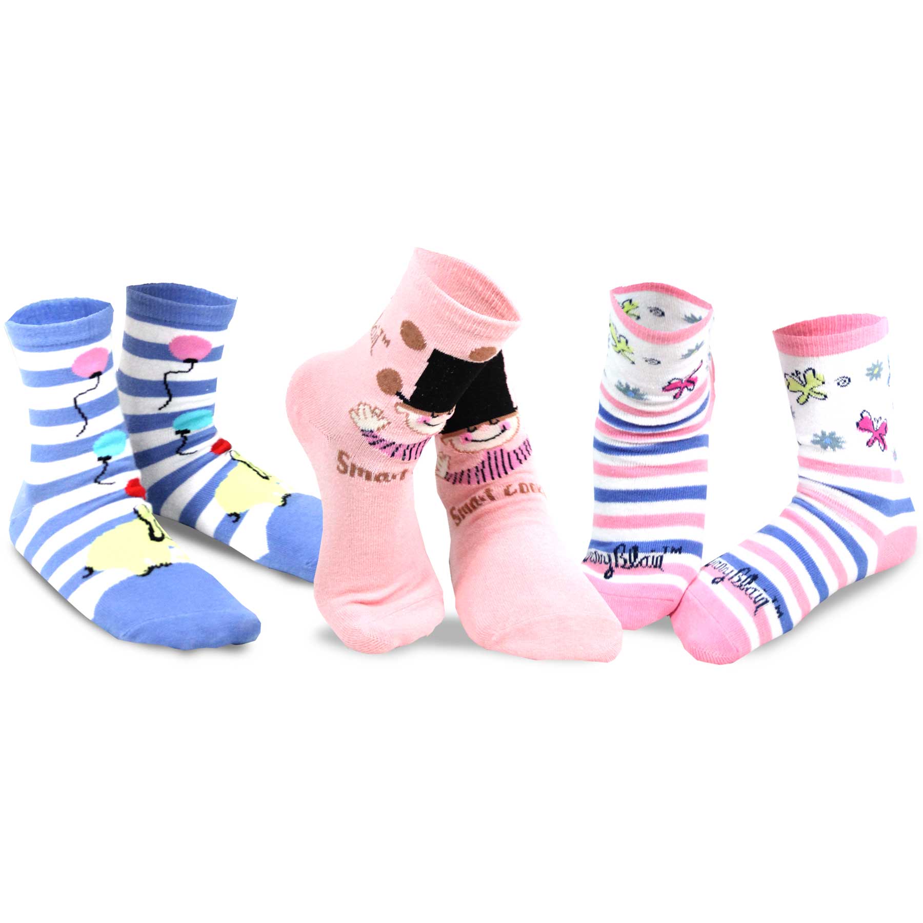 Mary Blair 3-Pack Set Pink and Blue Magic and Whimsy Novelty Kids Cotton Crew Socks