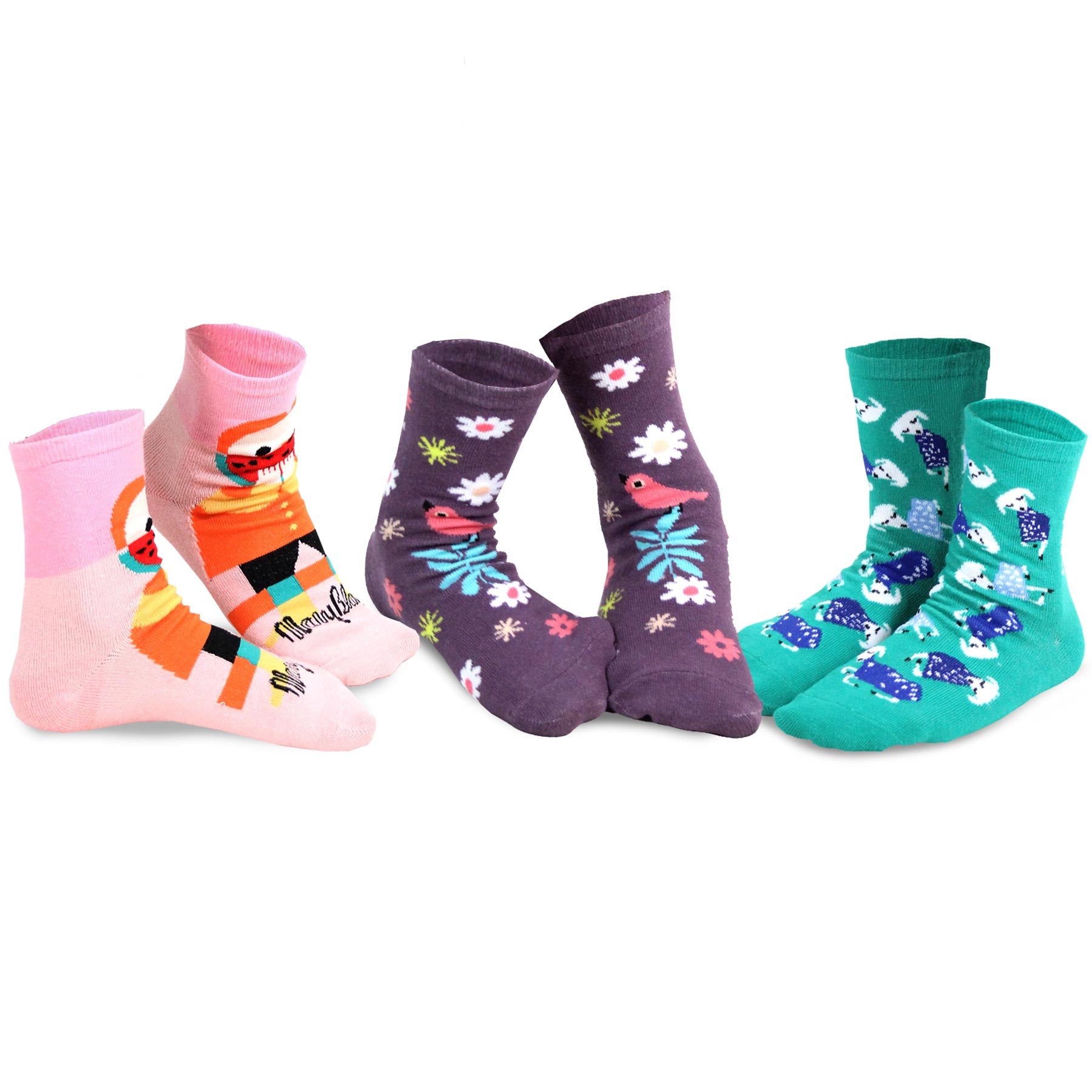 Mary Blair 3-Pack Set Pink and Blue Magic and Whimsy Novelty Kids Cotton Crew Socks