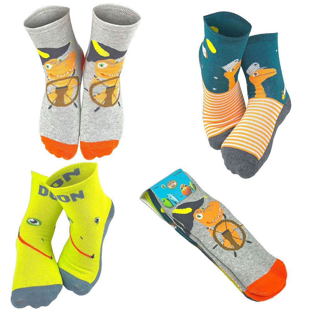 3 Pair Dinosaur Train All Aboard Crew Socks