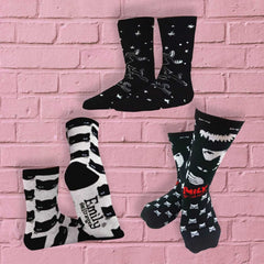Emily the Strange Girl's Cute Fun Colorful Cat Crew Socks - 3 Pair (Adult Size)