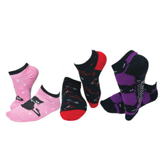 Emily the Strange Fun Casual Pink Black Cat Ankle No-Show Socks - 3 Pair (Adult Size)