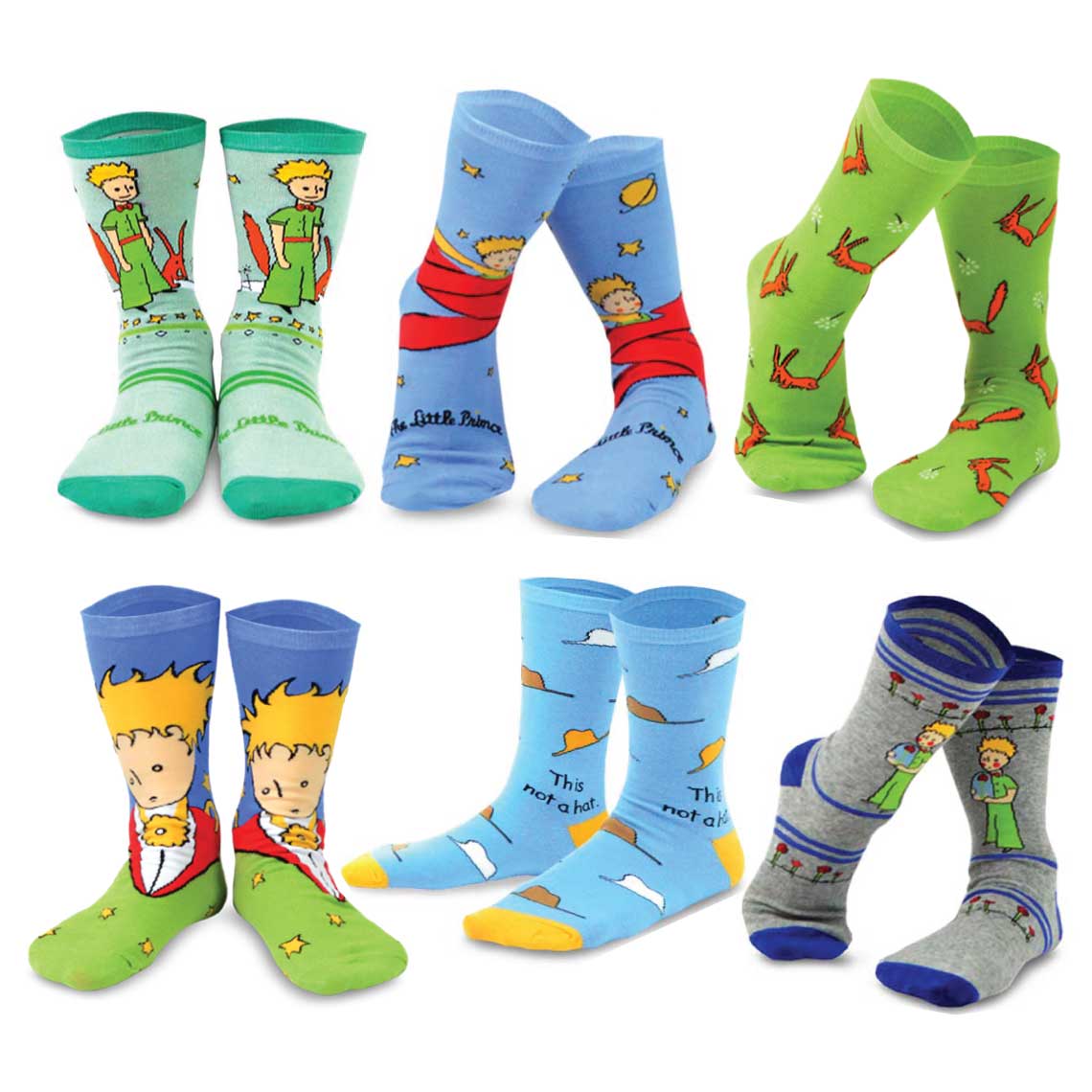 [The Little Prince] Silly Fun Kids Crew Socks Gift Box – 6 Pair Set