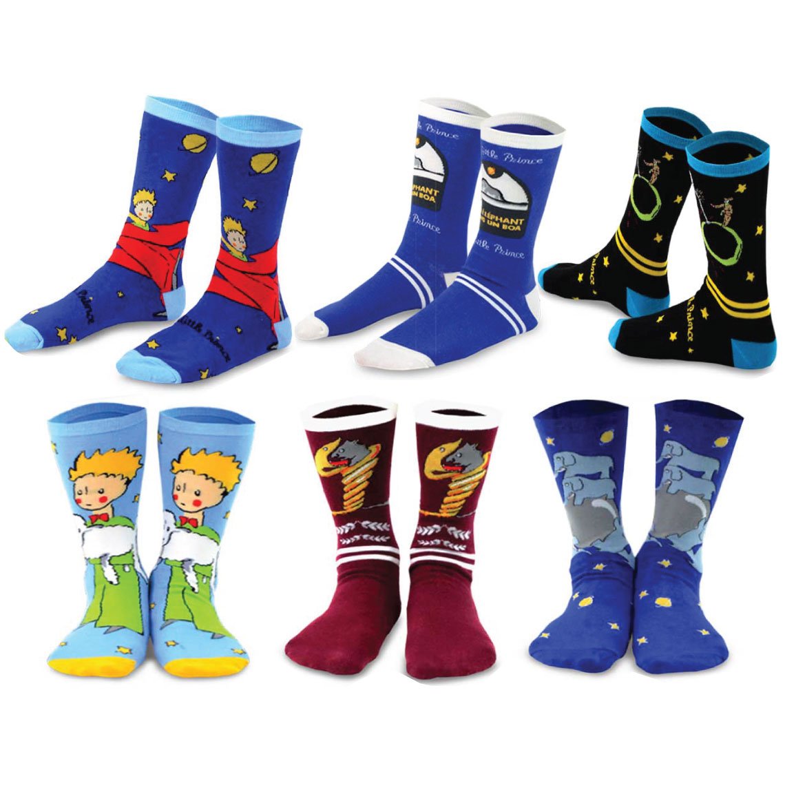 [The Little Prince] Silly Fun Kids Crew Socks Gift Box – 6 Pair Set