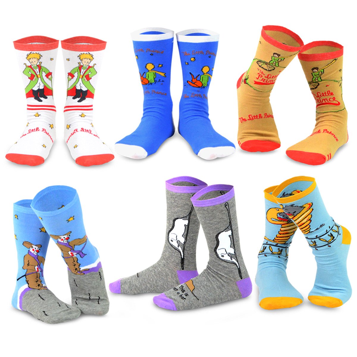 [The Little Prince] Silly Fun Kids Crew Socks Gift Box – 6 Pair Set