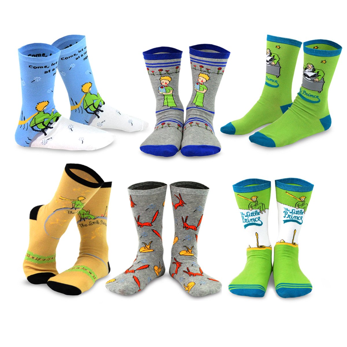 [The Little Prince] Silly Fun Kids Crew Socks Gift Box – 6 Pair Set