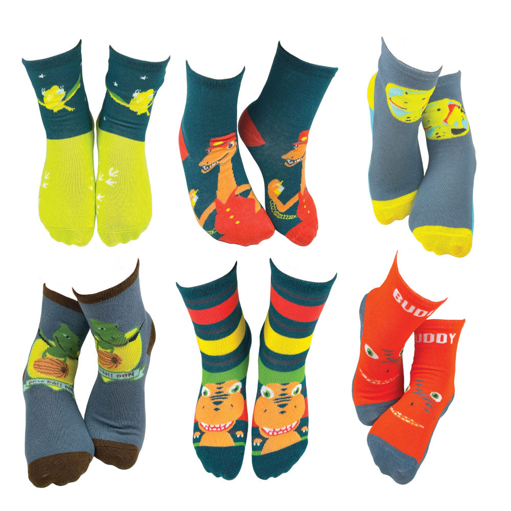 6 Pair Dinosaur Train Space Buddy Crew Socks