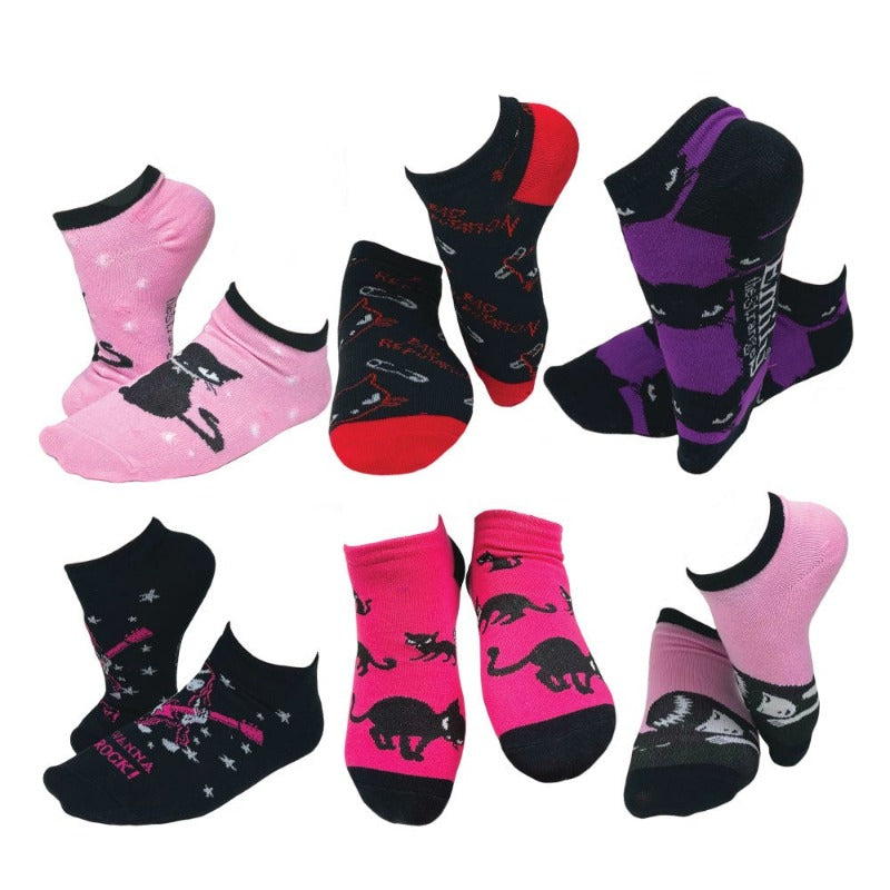 Emily the Strange Fun Casual Black Cat Ankle No-Show Socks - 6 Pair (Adult Size)