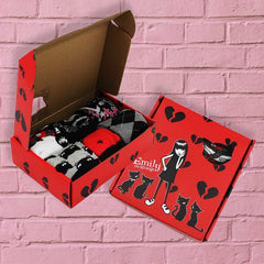[Emily the Strange] Pattern Kitten Knee-High Socks Gift Box – 6 Pair (3026)