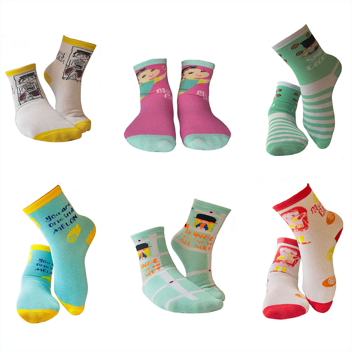 Mary Blair Kids' Girls Fun Cotton 6-Pair Novelty Kids Cotton Crew Socks (Kids Size)