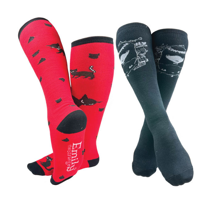 [Emily the Strange] Kids Black Cat & Emily Graphic Knee-High Socks – 2 Pair Pack