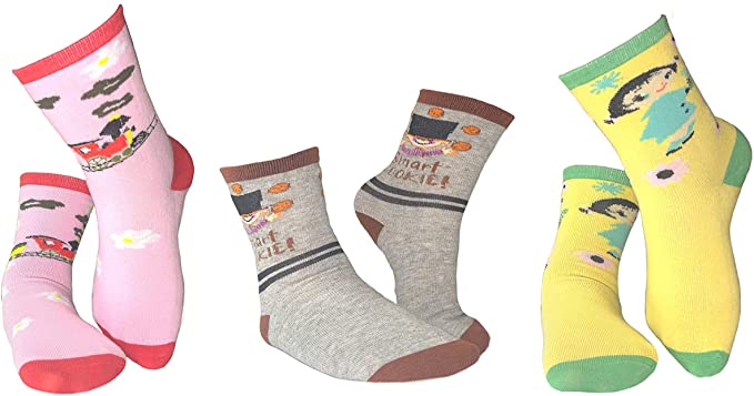 Mary Blair Kids' Girls Fun Cotton 3-Pair Novelty Kids Cotton Crew Socks