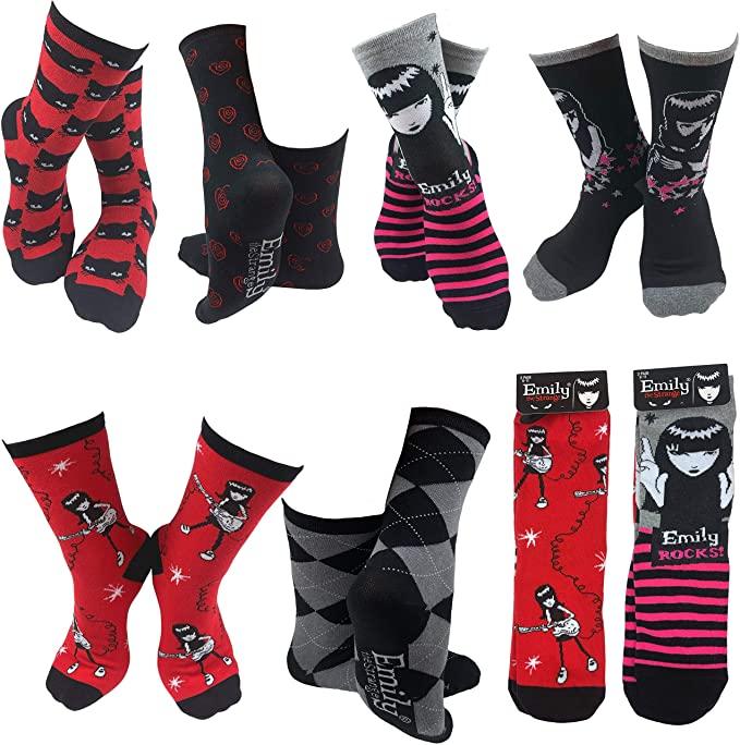 Emily the Strange Patterns Fashion Crew Socks - 6 Pair