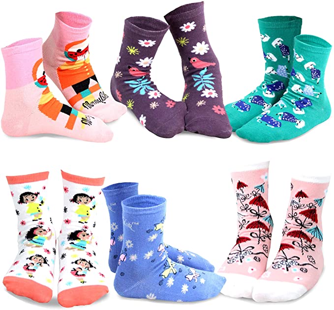Mary Blair Kids' Girls Fun Cotton 6-Pair Novelty Kids Cotton Crew Socks (Kids Size)