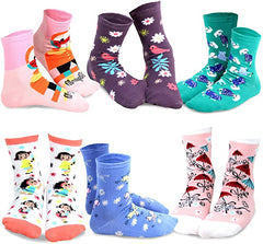 Mary Blair Kids' Girls Fun Cotton 6-Pair Novelty Kids Cotton Crew Socks (Kids Size)