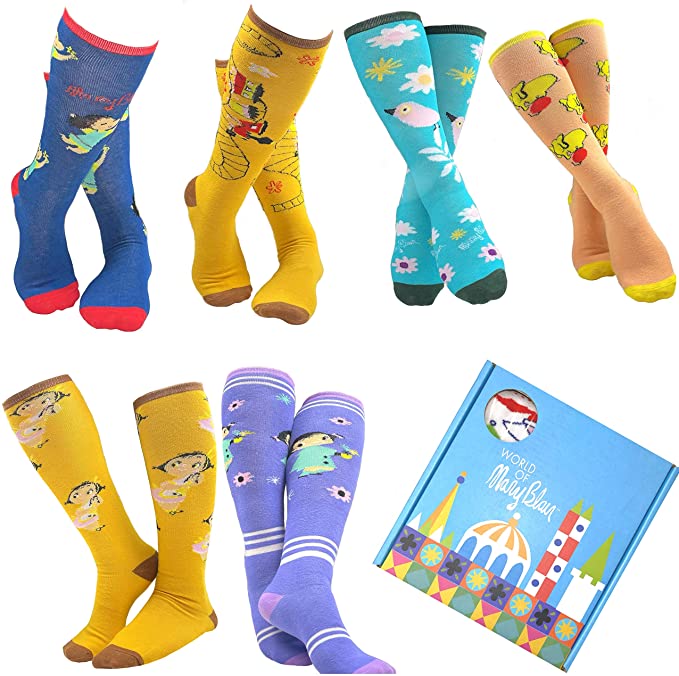 Mary Blair Girls Funny and Cute Knee High Gift Box set 6-Pair  (Kids Size)