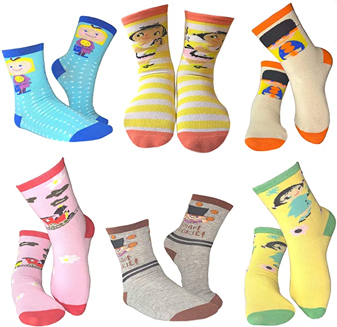 Mary Blair 12-Pack Set Novelty Kids Crew Socks Options (Kids Size)