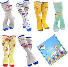 Mary Blair Girls Funny and Cute Knee High Gift Box set 6-Pair  (Kids Size)