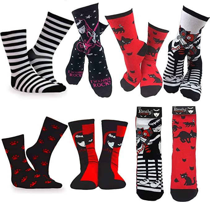 Emily the Strange Patterns Fashion Crew Socks - 6 Pair