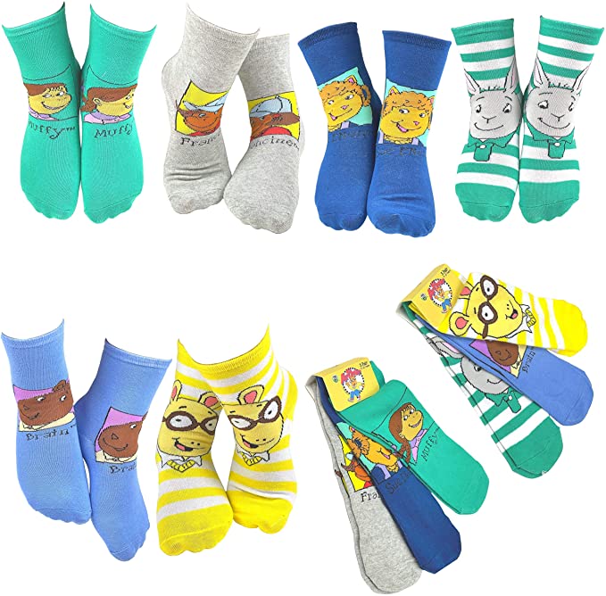 6 Pair PBS Kids Arthur School Crew Sock Set