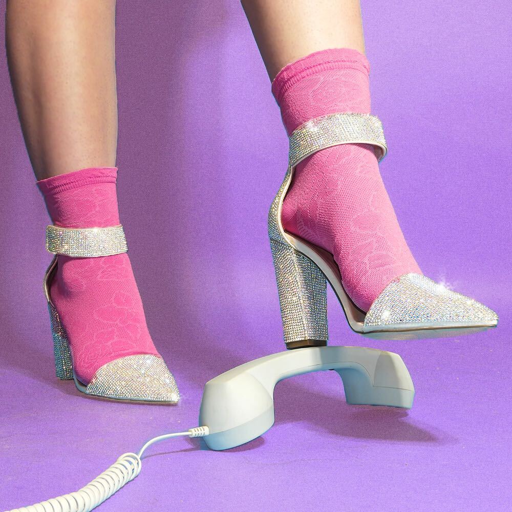 Pink Soft Microfiber Floral Crew Socks