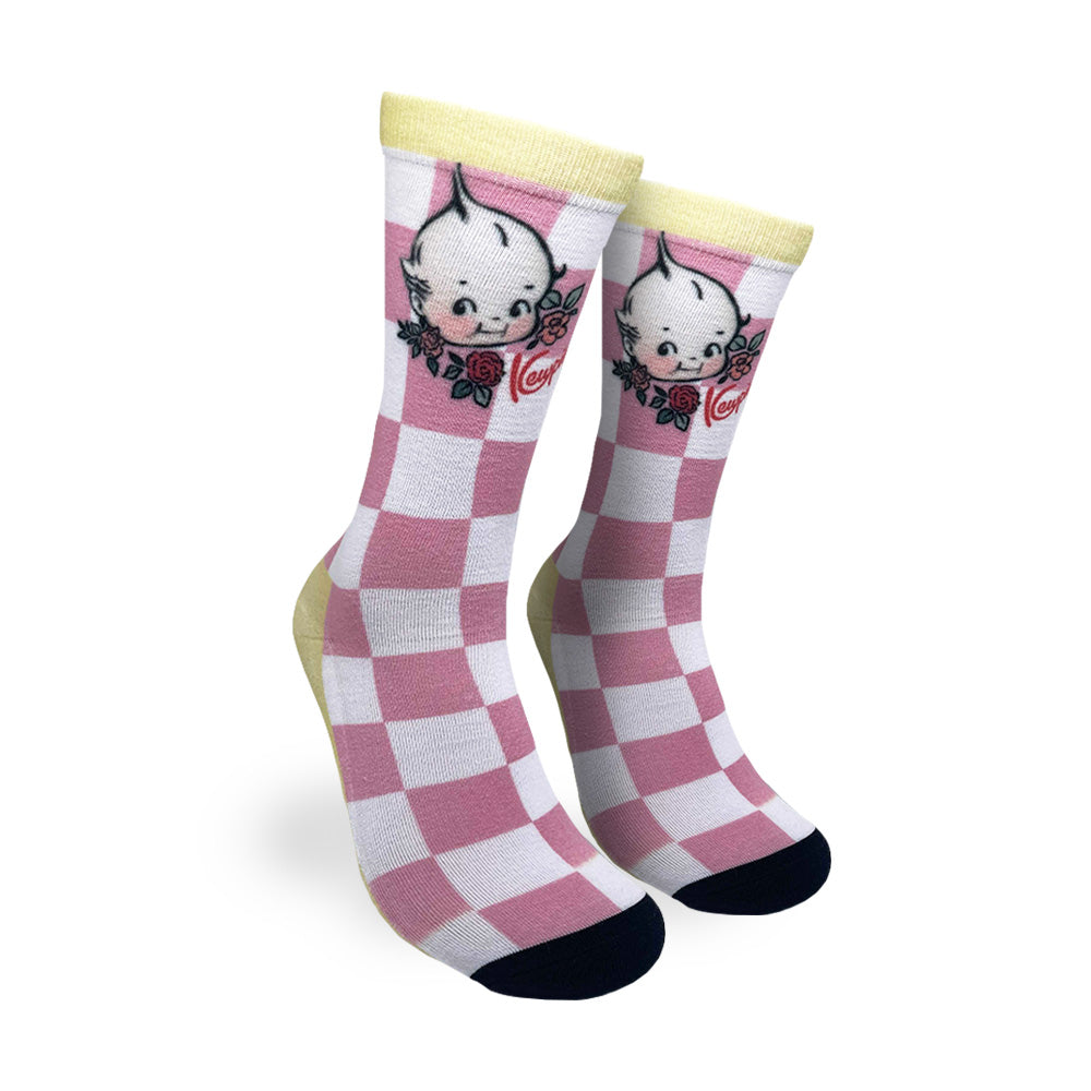 Checkered Kewpie Doll Print Crew Socks