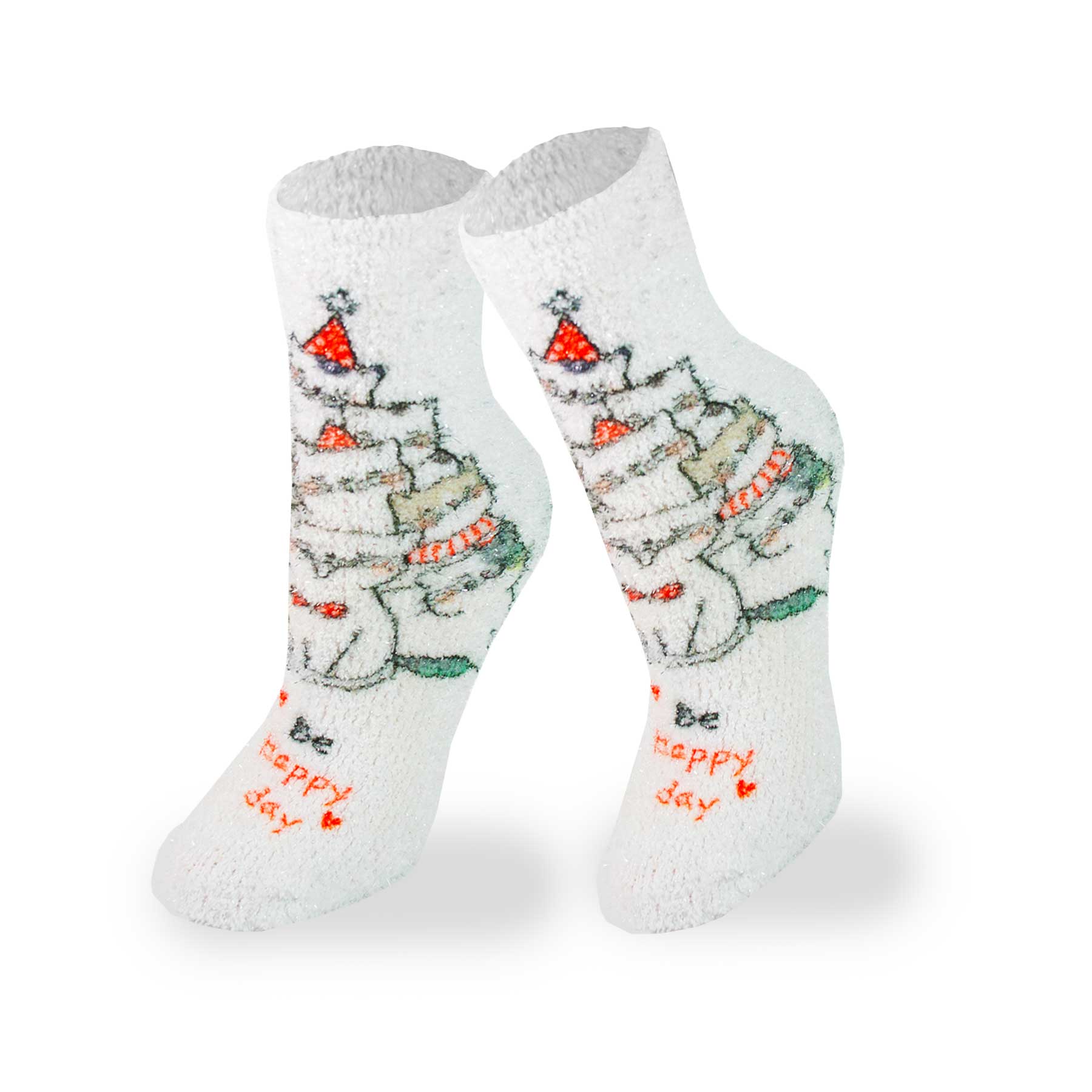Be Happy Kittens Fuzzy Print Sock
