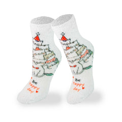 Be Happy Kittens Fuzzy Print Sock