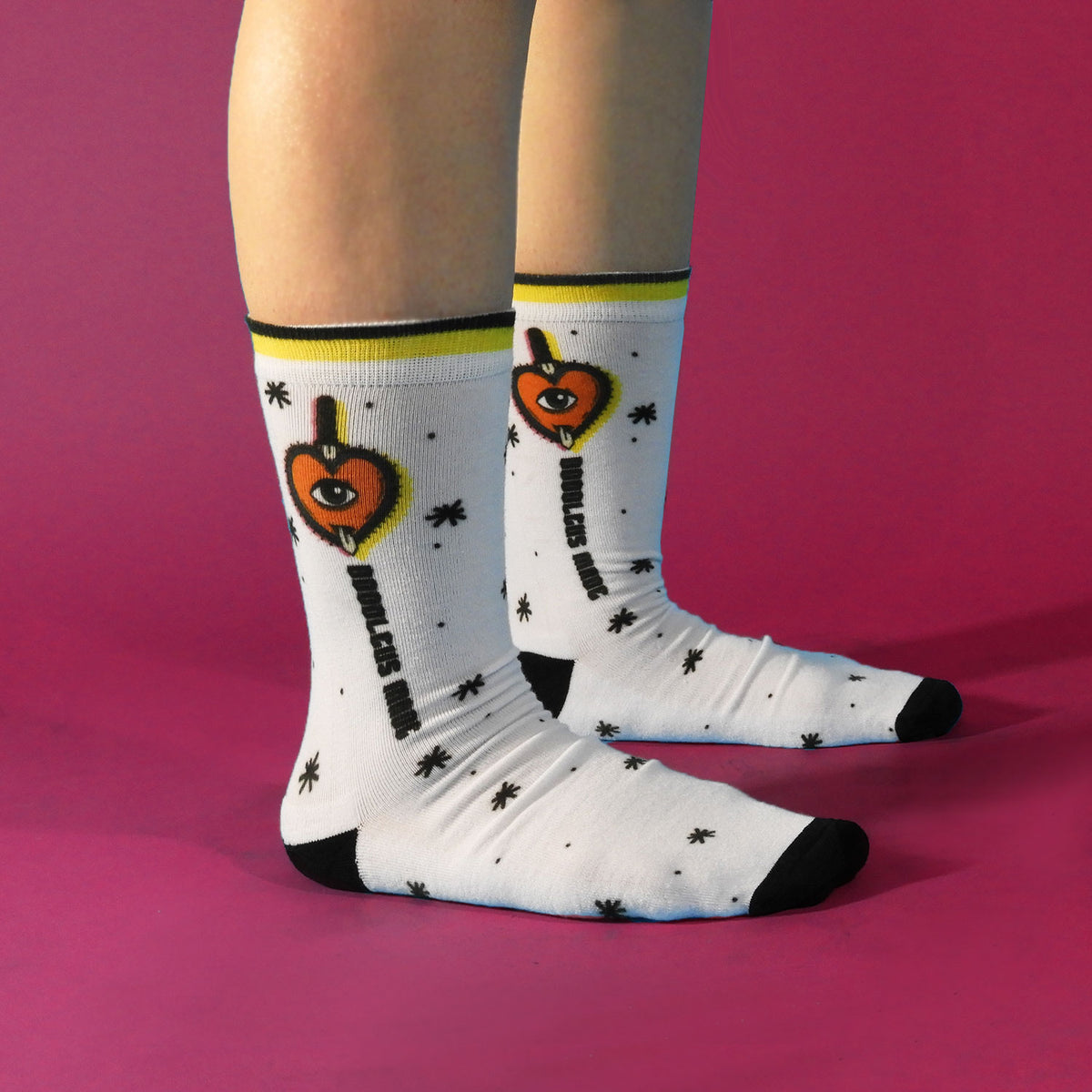 Evil Eye Heart Printed Crew Socks