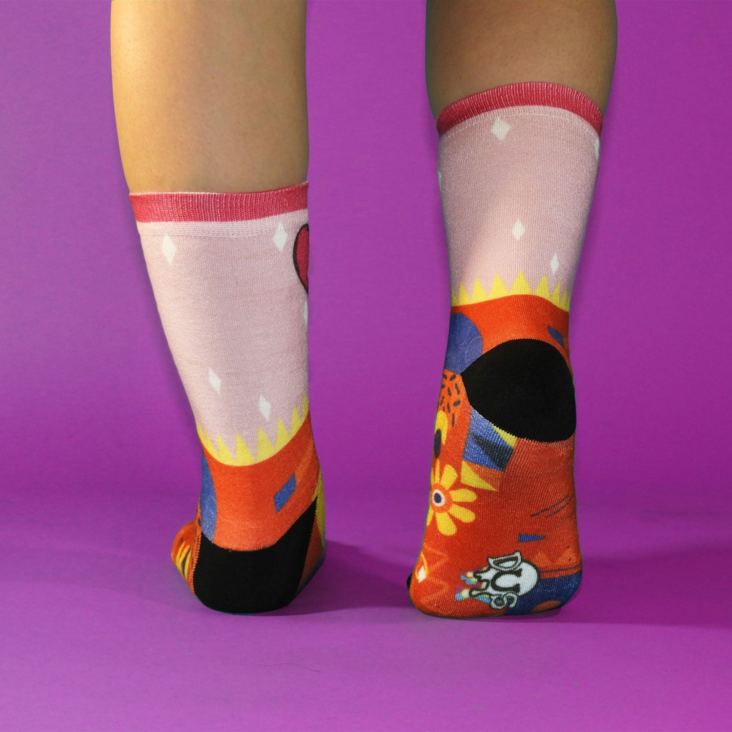Pink Heart Pattern Printed Crew Socks