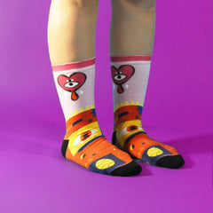 Pink Heart Pattern Printed Crew Socks