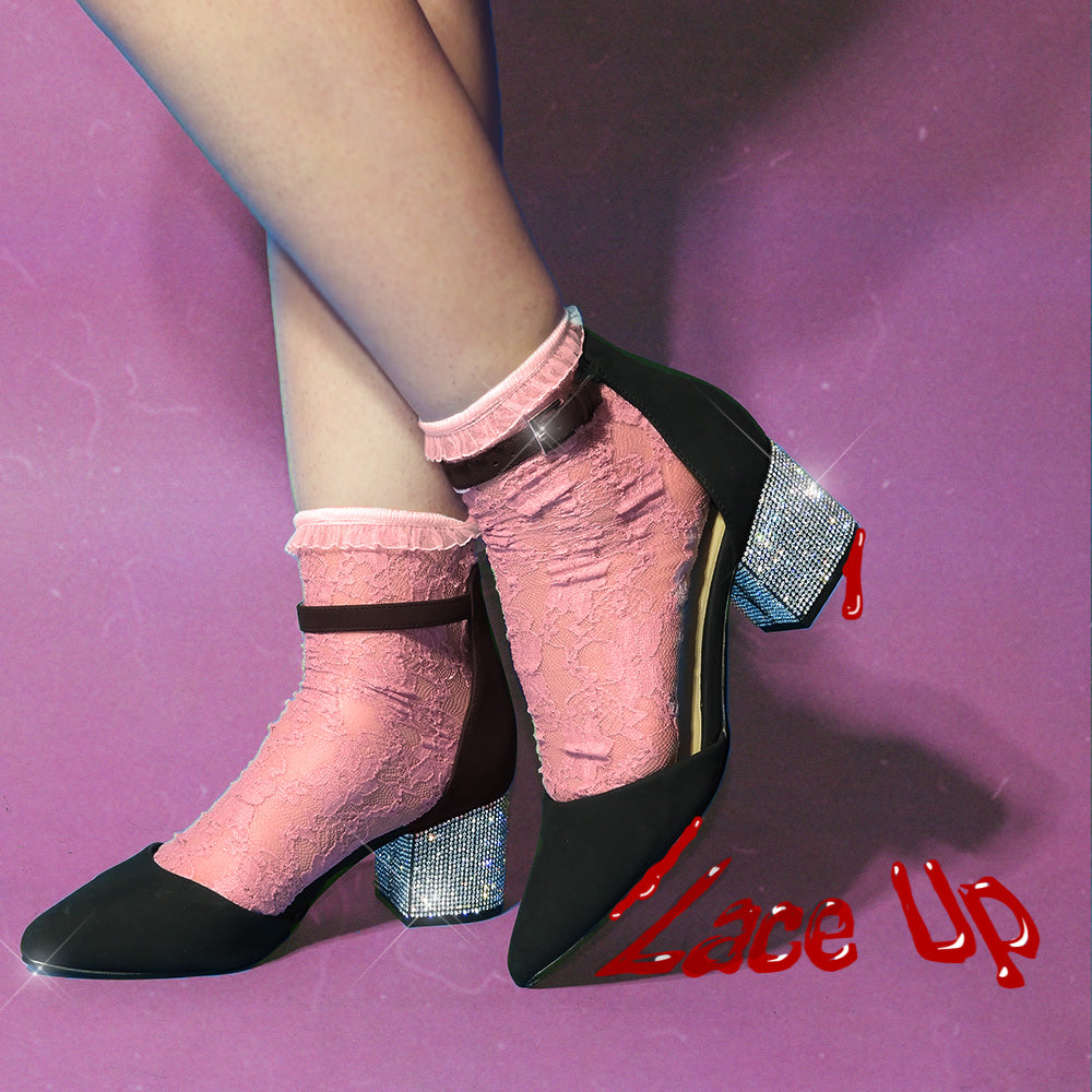 Pink Casual Cotton Short Crew Lace Slouch