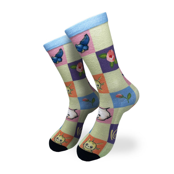 Kewpie Quilt Print Crew Socks