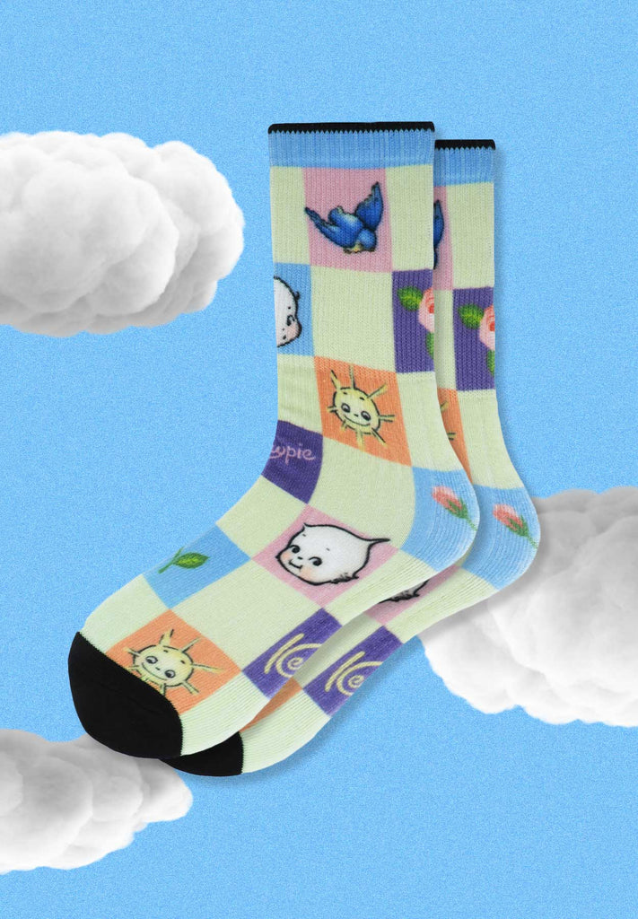 Kewpie Quilt Print Crew Socks
