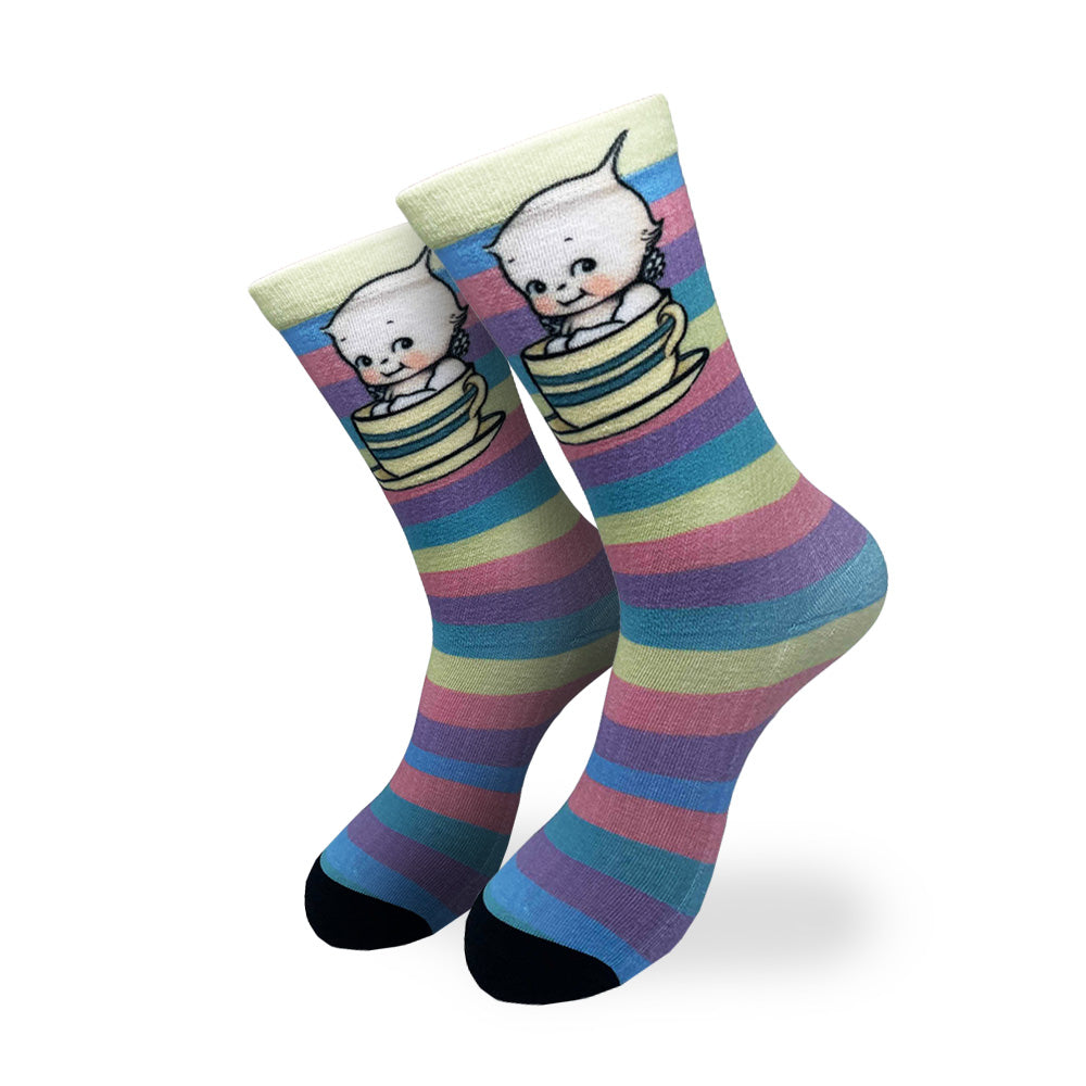1 Pair Rainbow Kewpie Print Crew Socks