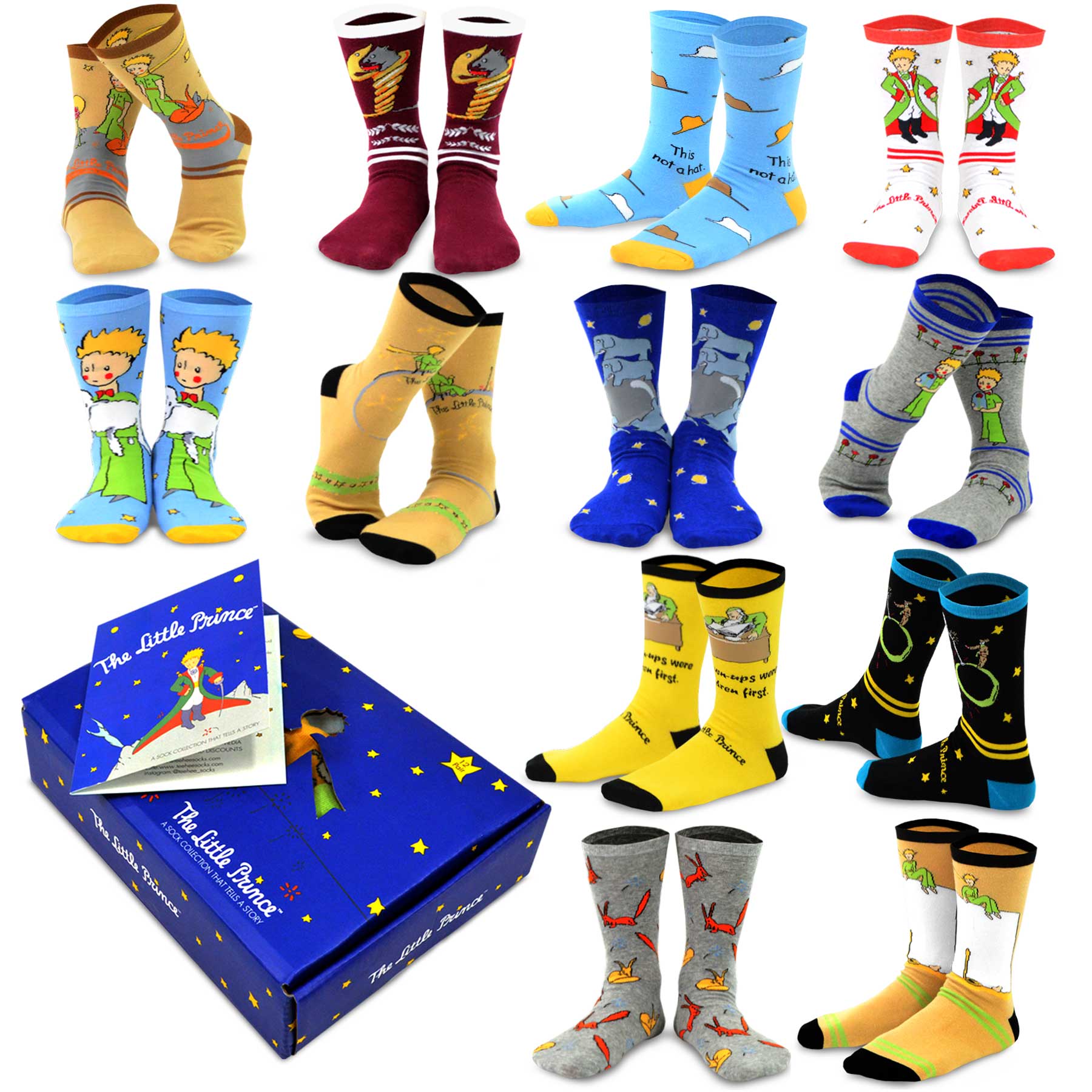 [The Little Prince] Rose Classic Book Crew Socks – 12 Pair Gift Box