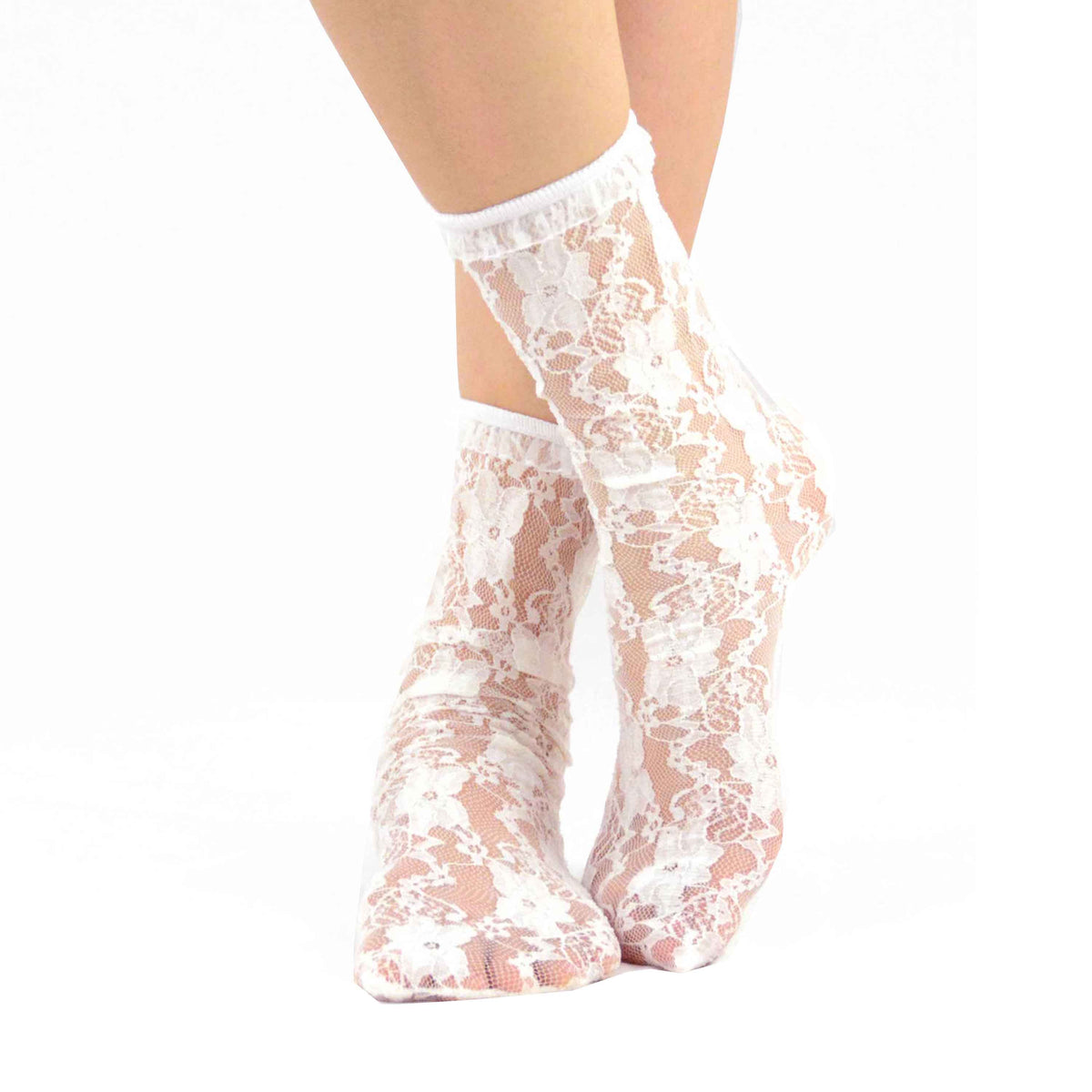 White Lace Casual Cotton Short Crew